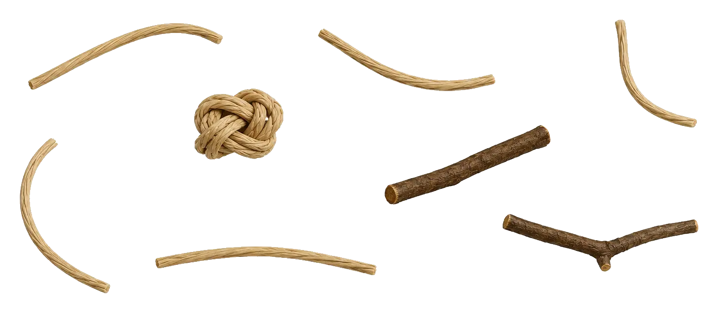 Loose, unconnected strands of nesting material lying scattered